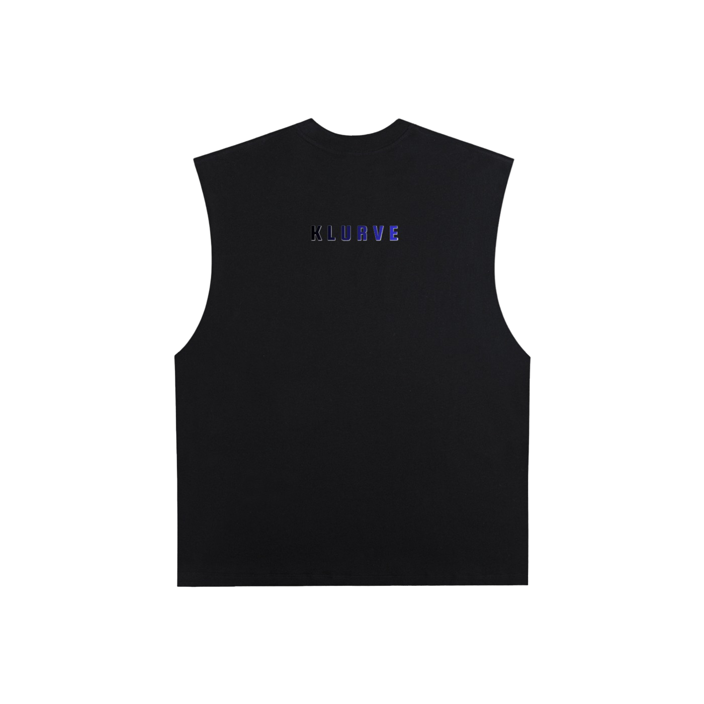 A black sleeveless crop top with a small blue and purple gradient 'KLUDE' logo printed on the chest, displayed on a solid white background.
