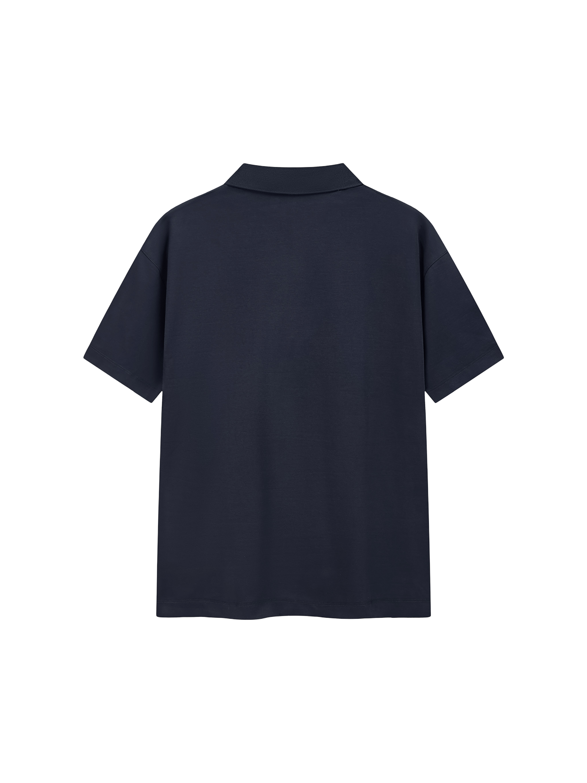 Navy blue polo shirt on a white background